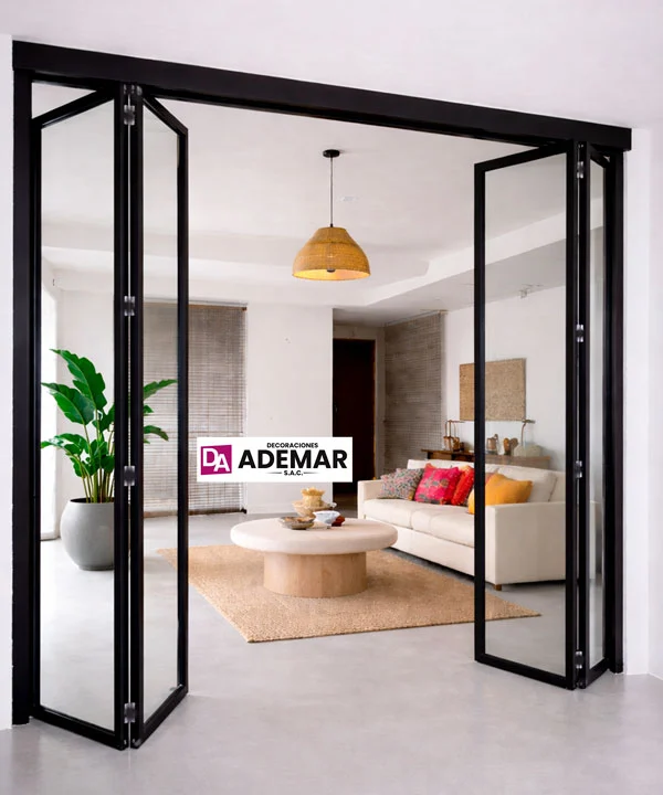 mamparas de vidrio plegables negro